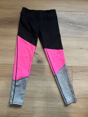 Zella Colorblock Leggings in Black Hot Pink & Gray Girls size Large 10/12 pants